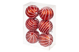 Набор 6 новогодних шаров 8*8 см Полоски красный - Elan gallery фото 13