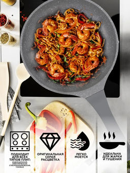 0586 GIPFEL Сковорода Veding 24х5 см с 3-слойным антипригарным покрытием ILAG Ultimate, с индукционным дном и бакелитовой ручкой Soft-Touch. Материал: литой алюминий. Толщина: 4/1.8 мм.  фото 5