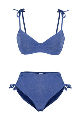 TRENDYOLMILLA Lacivert Balkonet Baglamal? Simli Yuksek Bel Hipster Bikini Tak?m? TBESS24BT00136 фото 7