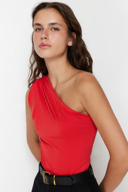 Nar Cicegi Asimetrik Yaka Esnek Alttan C?tc?tl? Esnek Orme Body TWOSS22BD00014