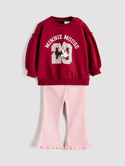 Minnie Mouse Bask?l? K?z Bebek Sweatshirt ve E?ofman Alt