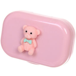 Цена за 6 шт. Набор для хранения контактных линз "МАРЦИПАН", мишка, с зеркалом, цвет как на фото, 6.5*5.5*2,5см, (пакет с подвесом)