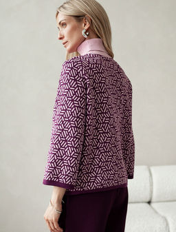Свитер Vilatte D34.208 жаккардовой вязки с кашемиром пурпурный  фото 2