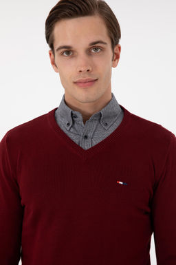 Erkek Slim Fit V Yaka Bordo Basic Kazak - U.s. polo assn фото 2