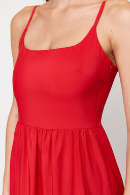 TRENDYOLMILLA K?rm?z? Etegi Belden Ac?lan Pamuk Kar?s?ml? Maxi Dokuma Elbise TWOSS24EL00386  фото 15