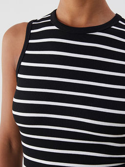 Bisiklet Yaka ?izgili Bodycon Elbise