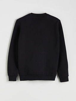 Bisiklet Yaka Bask?l? Erkek Sweatshirt