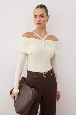 Bordo Premium Iplik/Ozel Iplik Carmen Boyundan Ask?l? Triko Kazak TWOAW26KZ00076 - Trendyolmilla фото 23