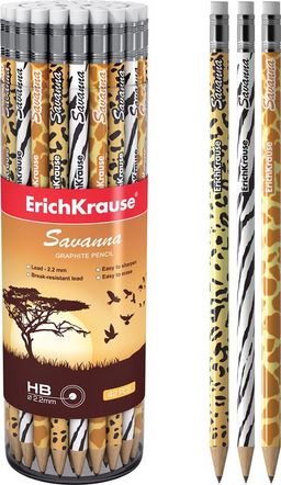 Цена за 2 шт. Карандаш ч/гр. ErichKrause "Savanna", НВ, с ластиком (45620)