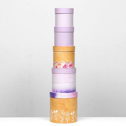 Набор круглых коробок 5 в 1 Цветы 2, 23 х 23 х 25 - 15 х 15 х 15 см - UPAK LAND фото 3