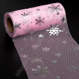 Фатин Снежинки 15 см*15 ярд (SF-3776) розовый/серебро - Больше подарков фото 4
