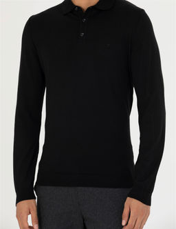 Siyah Regular Fit Polo Yaka Y_n Kar___ml_ Basic Triko Kazak