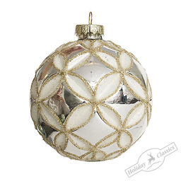 Шар "Белый клевер" серебряный глянцевый (стекло) 8 см