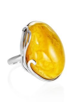 Серебряное кольцо с крупной вставкой из текстурного янтаря Маньяна