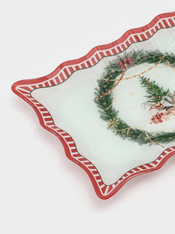 Блюдо новогоднее сервировочное Доляна Сказочное настроение 29.5?19.5 см, стекло, белое, красное  фото 5