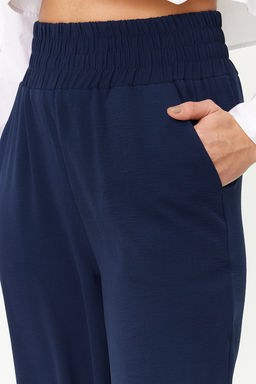 Lacivert Wide Leg/Genis Paca Beli Lastikli Dokuma Pantolon TWOSS22PL00024