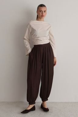 Kahverengi Saten Crushl? Salvar Pantolon TWOSS26PL00018