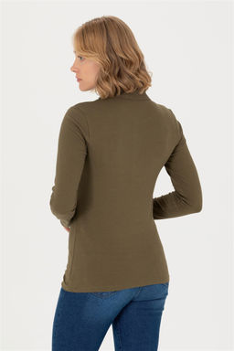 U. S. Polo Assn Женский базовый свитшот цвета хаки с воротником-поло - U.s. polo assn фото 5