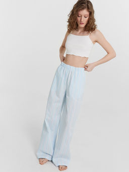 Брюки домашние женские голубые в полоску полоска на кристалле 532524