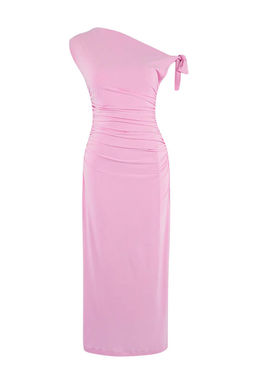 Pembe Fitted/Vucuda Oturan Maxi Esnek Kalem Orme Elbise TWOSS24EL00563