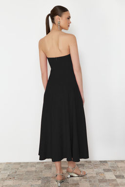 Siyah A-Kesim Straplez Dokuma S?k Abiye Gece Mezuniyet Elbisesi TPRSS24EL00139