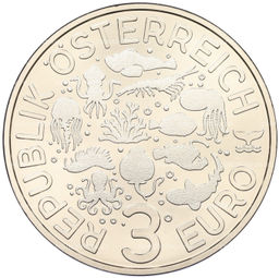 Монета 3 евро 2024 года Австрия Светящаяся морская жизнь Желтый скат