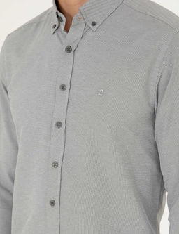 Haki Oxford Slim Fit Uzun Kollu G_mlek