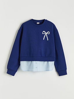 Bisiklet Yaka Bask?l? K?z ?ocuk Kal?n Sweatshirt