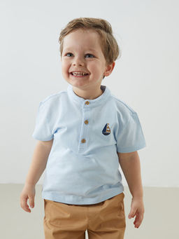 Hakim Yaka Bask?l? Erkek Bebek Ti??rt ve Pantolon 2li