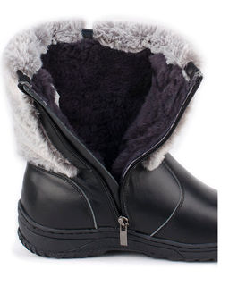 Унты женские на литой подошве. Черные., Мех "шиншилла". Короткие. Молния.