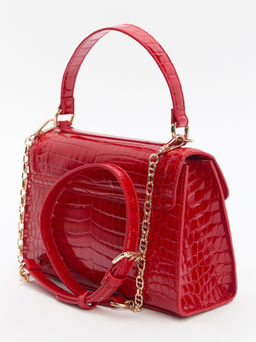 Женская сумка с ручками LOVE MOSCHINO CHAIN DETAIL CROCO Артикул 4192183, рубиновый  фото 4