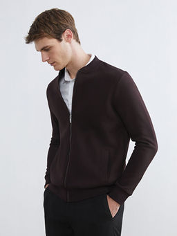 Kolej Yaka Erkek Kal?n Fermuarl? Sweatshirt