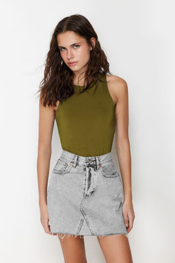 Yag Yesili Halter Yaka Vucuda Oturan Esnek Alttan C?tc?tl? Orme Body TWOSS20BD0044