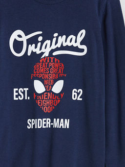 Bisiklet Yaka Spider-Man Bask?l? Erkek ?ocuk Triko Kazak