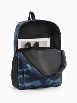 Рюкзак школьный на молнии, с карманами, с принтом, размер 30?13?42 см, тёмно-синий/чёрный