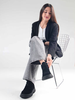 Ботинки 308.агатаbl. чёрный замша/Байка