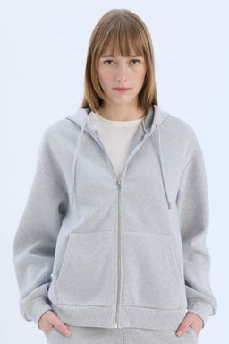 Okula Donus Relax Fit Kapusonlu Kal?n Basic Duz Cepli Fermuarl? Sweatshirt - Defacto фото 4