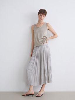 Beli Lastikli Saten Pileli Etek