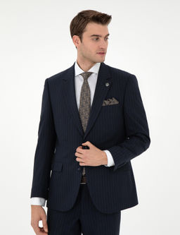Lacivert Slim Fit _izgili Tak_m Elbise