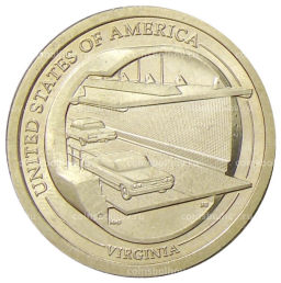 Монета 1 доллар 2021 года P США Американские инновации  Мост-тоннель через Чесапикский залив