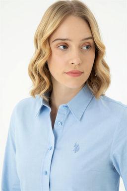 Женская синяя базовая рубашка с длинным рукавом - U.s. polo assn фото 10