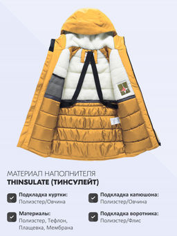 Парка зимняя подростковая для мальчика с капюшоном желтого цвета 9533J