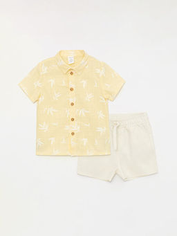 K?sa Kollu Desenli Erkek Bebek G?mlek ve ?ort 2li Tak?m