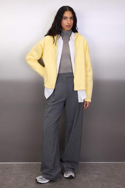 Ac?k Sar? Kal?n Ici Polarl? Kapusonlu Fermuarl? Oversize/Genis Kesim Orme Sweatshirt TWOAW26SW00111