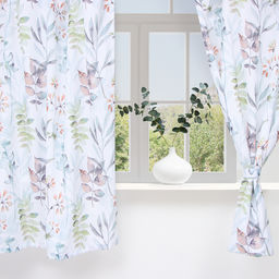 Шторы для кухни Доляна Акварельные листья 145*180- 2 шт, подхваты - 2 шт., 100% п/э