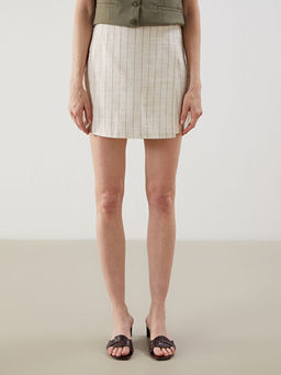 Beli Fermuarl? ?izgili Keten Kar???ml? Kad?n ?ort Etek