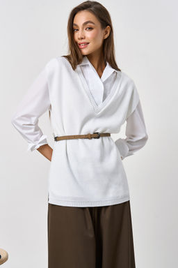 Жилет вязаный оверсайз с разрезами по бокам белый