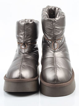 04-WA003-3M GRAY/BRONZE Ботинки зимние женские (натуральная кожа, курточная ткань, 100% шерсть)