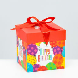 Цена за 12 шт. Коробка Самосборная С днем рождения красная 10х10х10 см