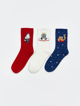 Kedi Desenli Kad?n Soket ?orap 3l?